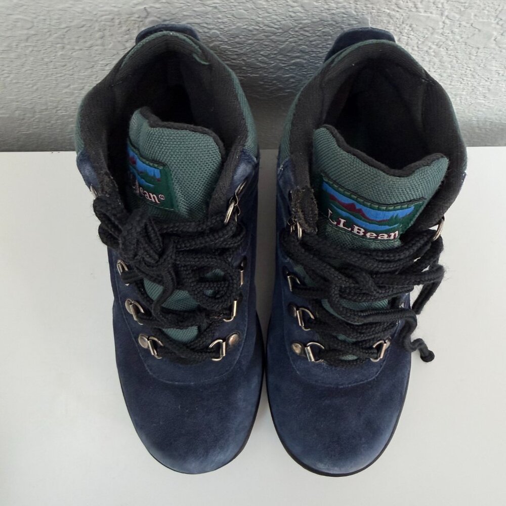 Vintage LL Bean Kids Suede Hiking Boots Blue Green Size 2 - Picture 7 of 8